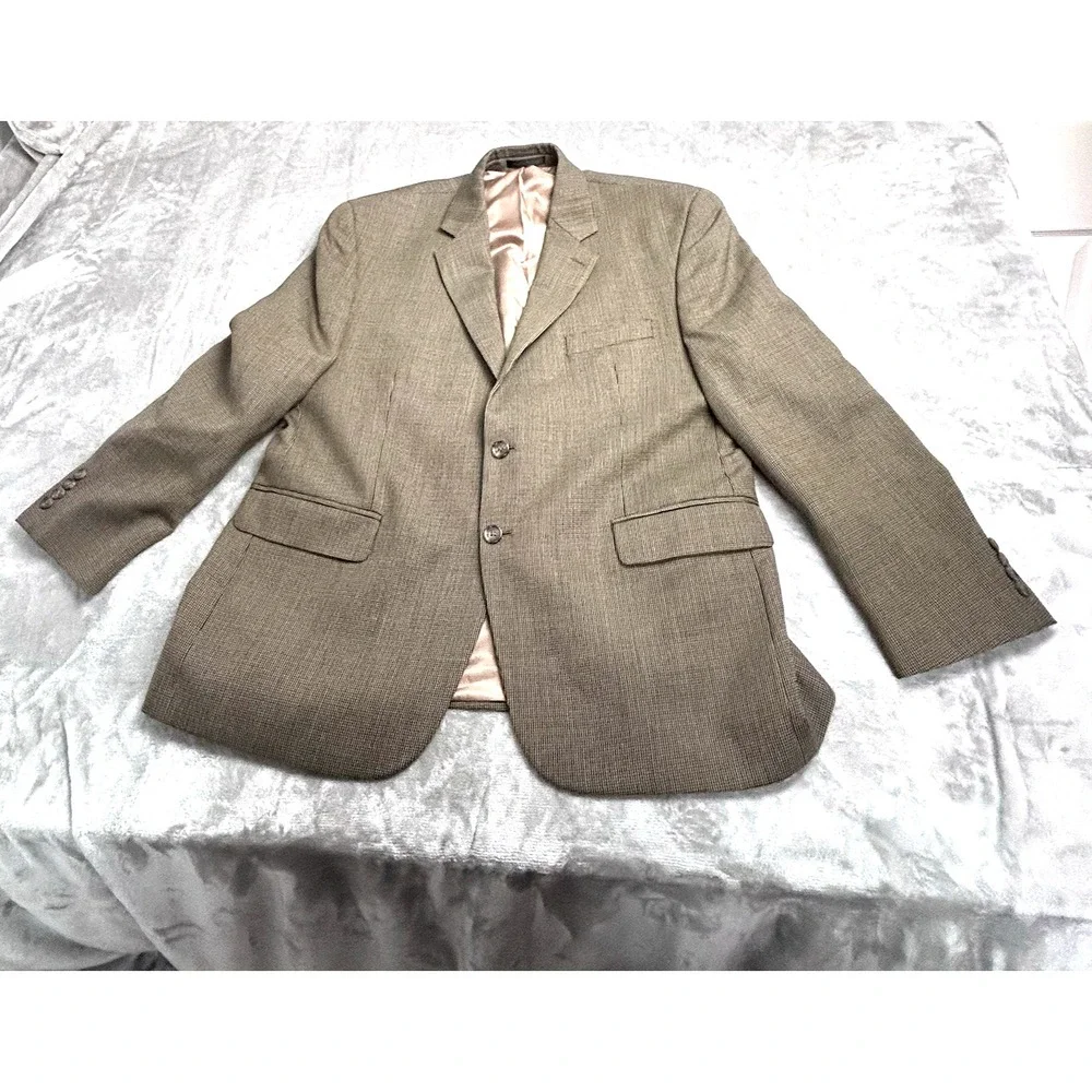 Lauren Ralph Lauren 100% Wool Brown Micro Houndstooth Blazer 44s